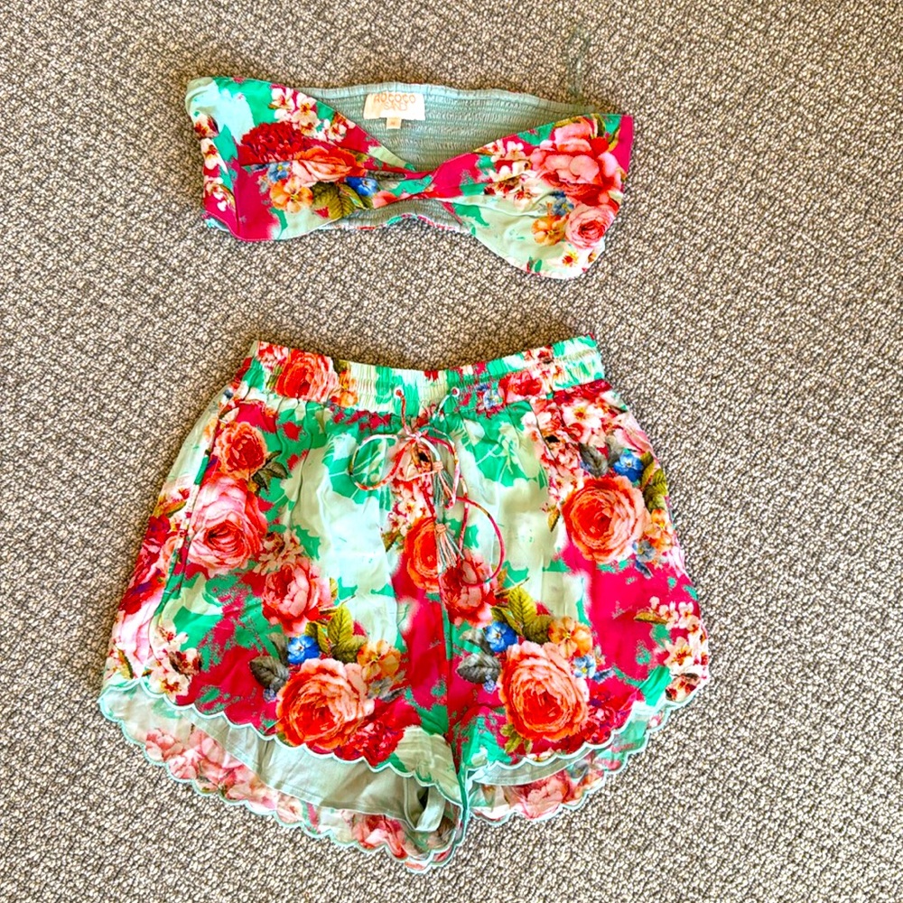 Rococo Sand Floral Set- Bandeau and Shorts. Size Medium